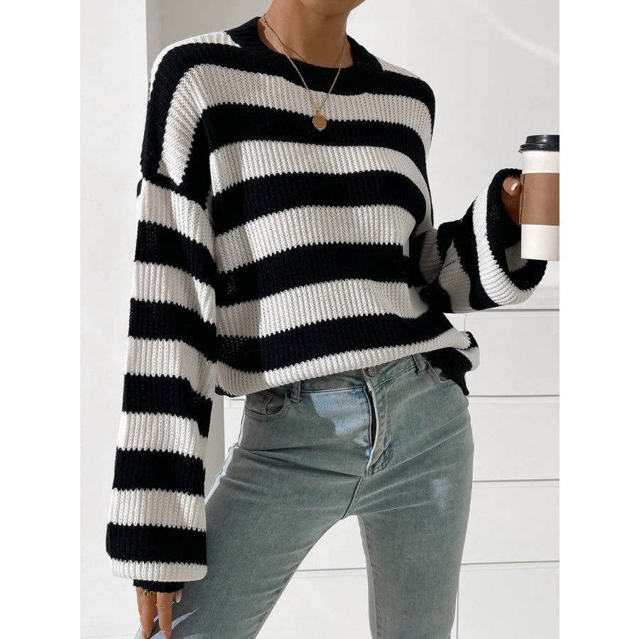 Honey Striped Round Neck Long Sleeve Sweater Apparel and Accessories