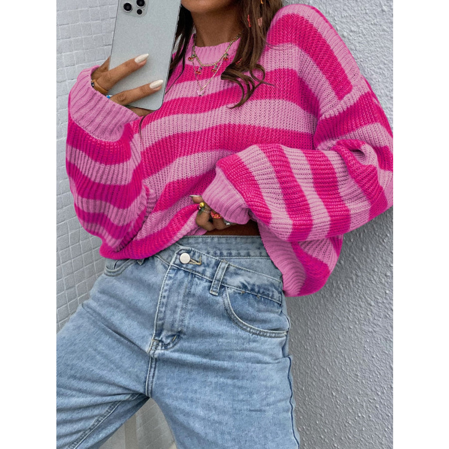 Honey Striped Round Neck Long Sleeve Sweater Apparel and Accessories