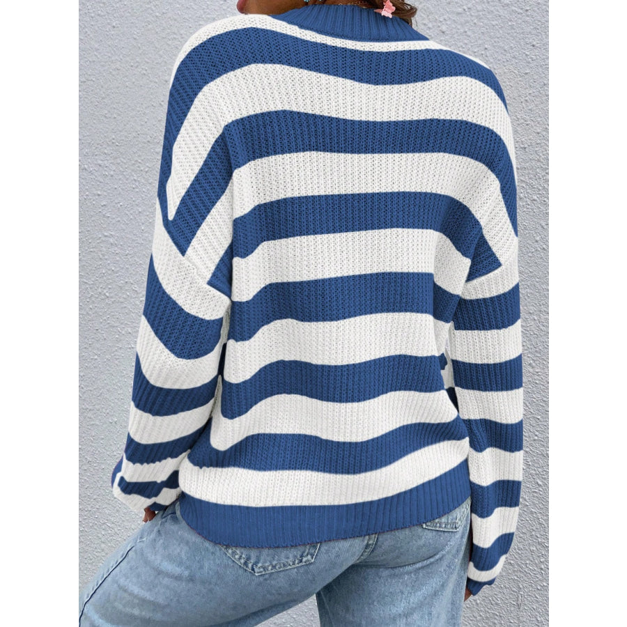 Honey Striped Round Neck Long Sleeve Sweater Apparel and Accessories