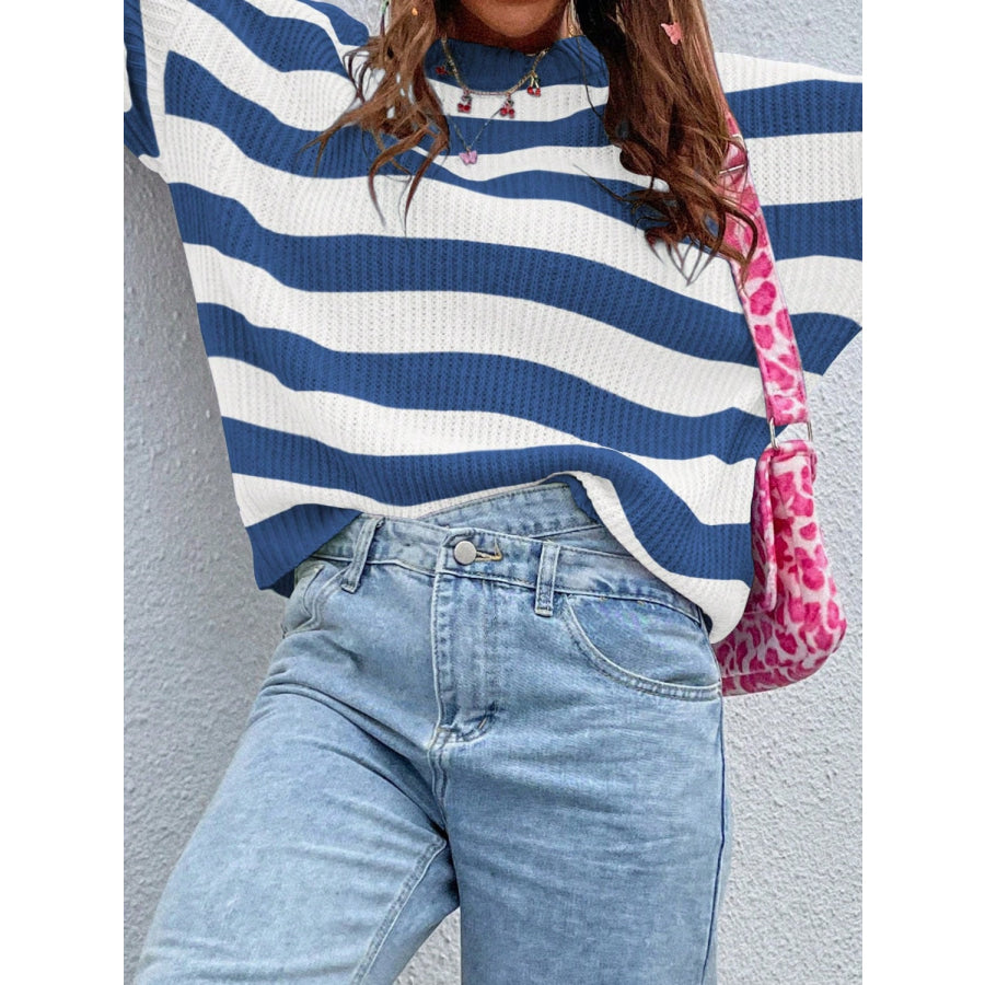 Honey Striped Round Neck Long Sleeve Sweater Apparel and Accessories