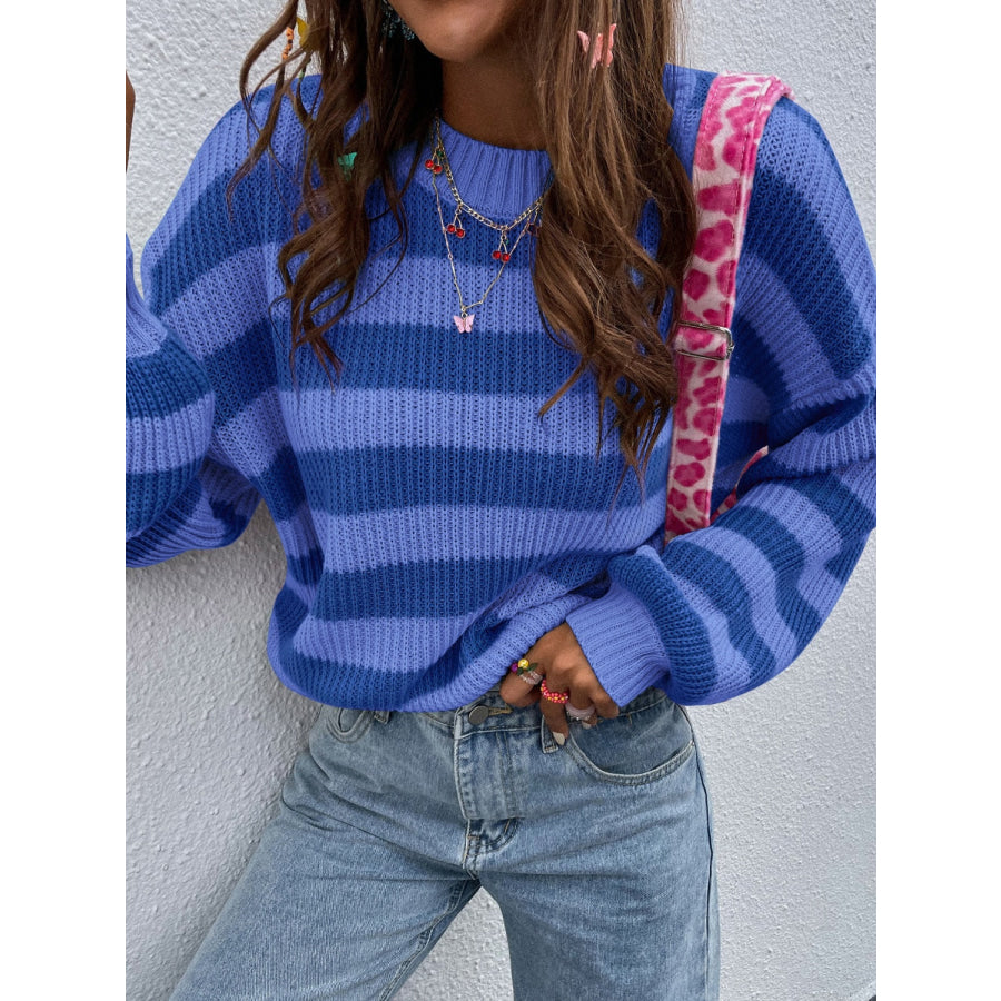 Honey Striped Round Neck Long Sleeve Sweater Apparel and Accessories