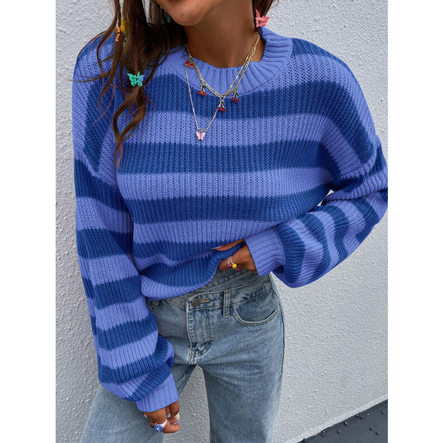 Honey Striped Round Neck Long Sleeve Sweater Apparel and Accessories