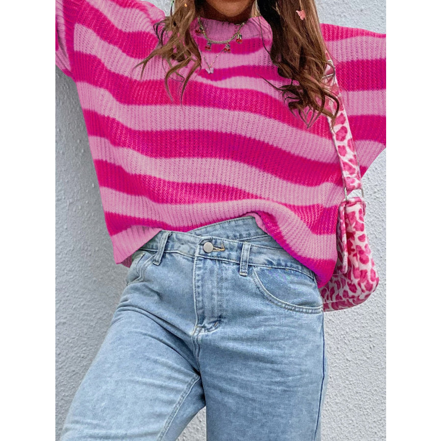 Honey Striped Round Neck Long Sleeve Sweater Apparel and Accessories