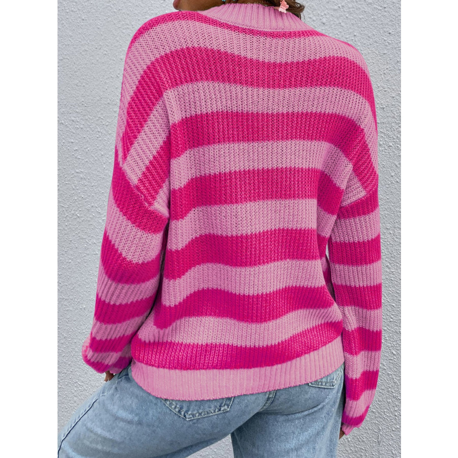 Honey Striped Round Neck Long Sleeve Sweater Apparel and Accessories