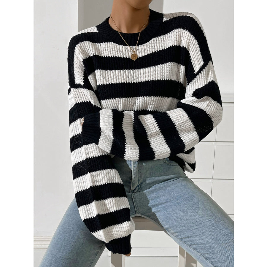 Honey Striped Round Neck Long Sleeve Sweater Apparel and Accessories