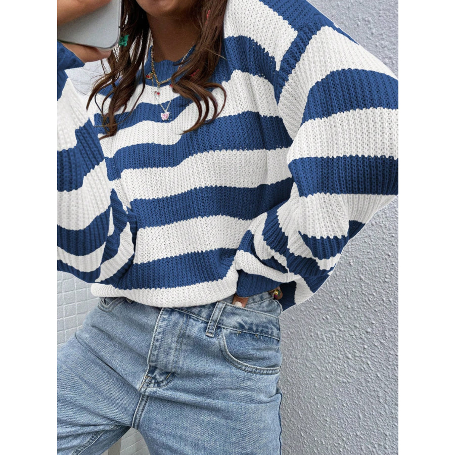 Honey Striped Round Neck Long Sleeve Sweater Apparel and Accessories