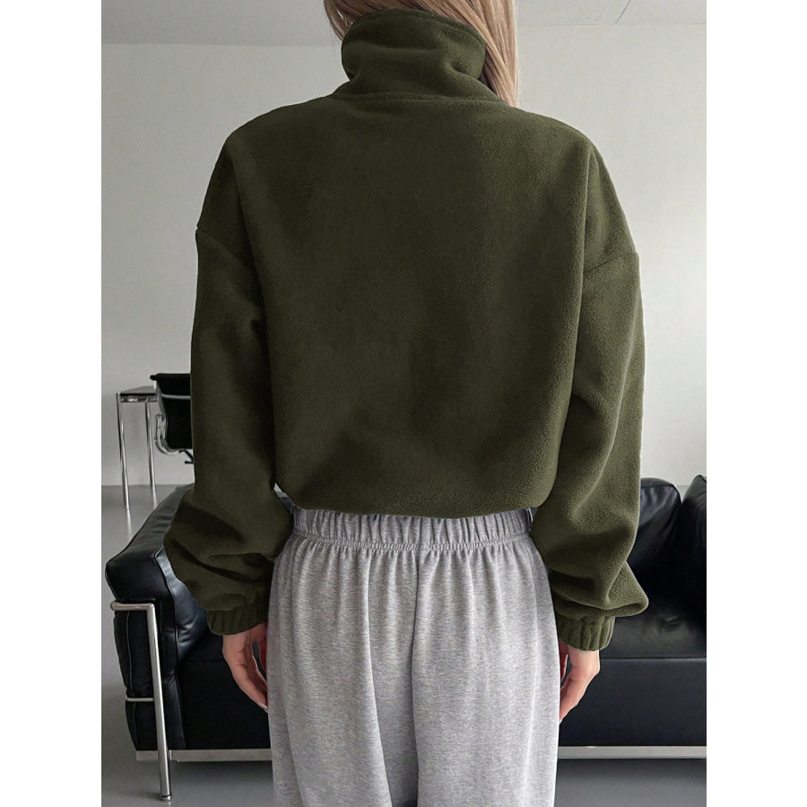 Honey Zip Up Long Sleeve Cropped Jacket Army Green / S Apparel and Accessories