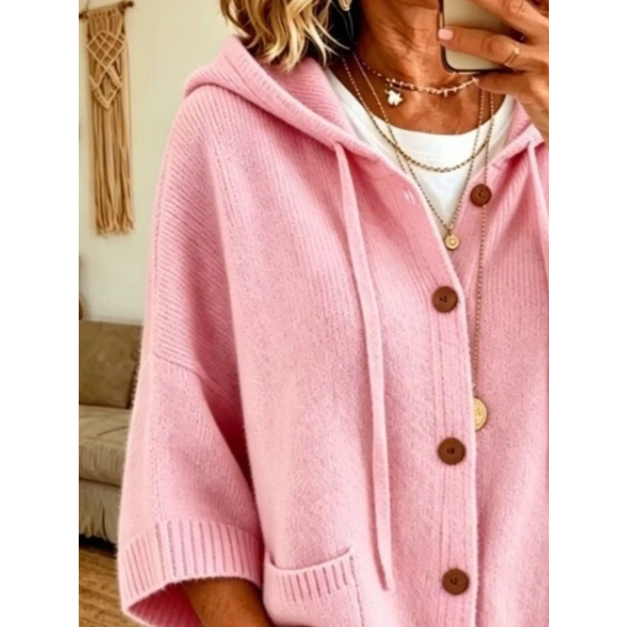 Hooded Button-Down Knit Cardigan Apparel and Accessories