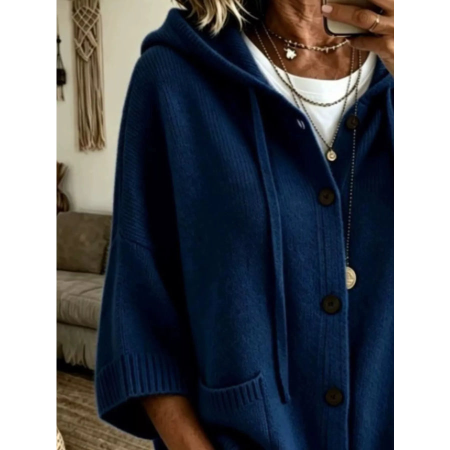 Hooded Button-Down Knit Cardigan Apparel and Accessories