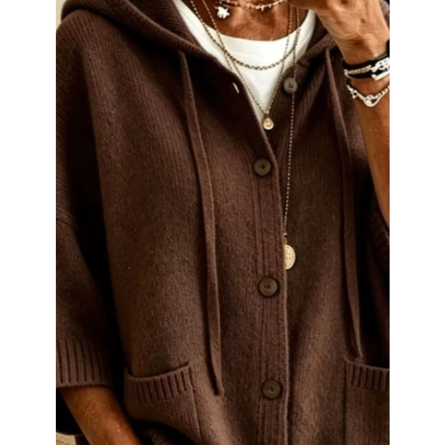 Hooded Button-Down Knit Cardigan Apparel and Accessories