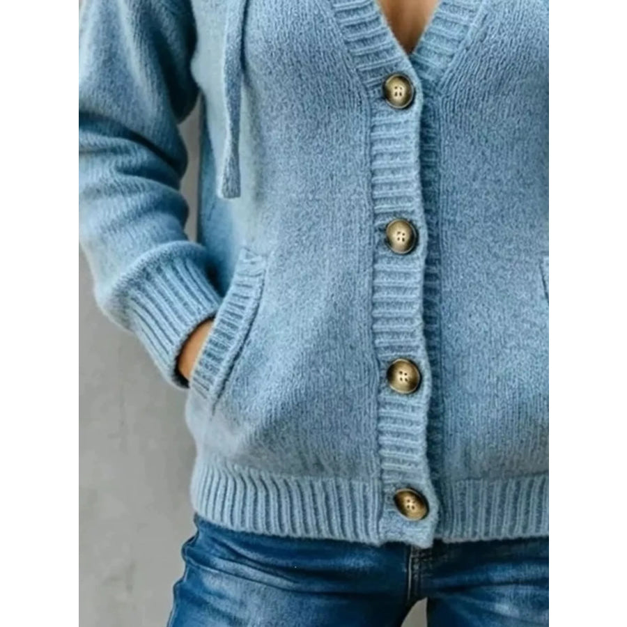 Hooded Button-Down Knit Cardigan Apparel and Accessories
