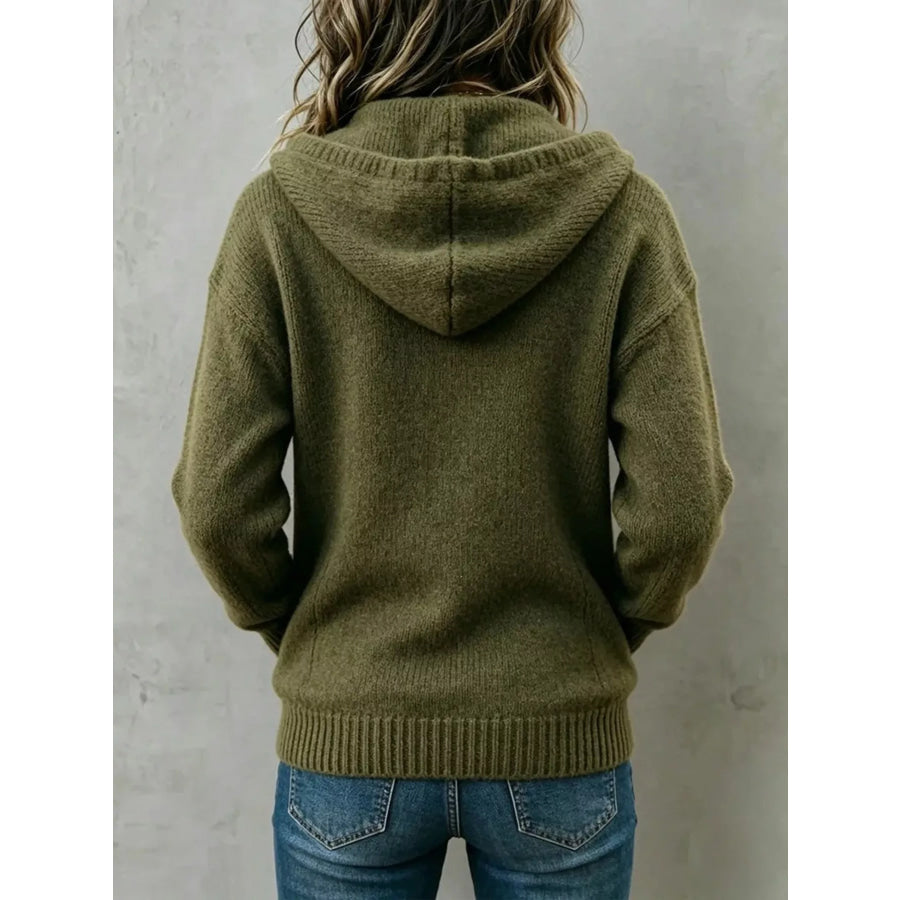 Hooded Button-Down Knit Cardigan Apparel and Accessories