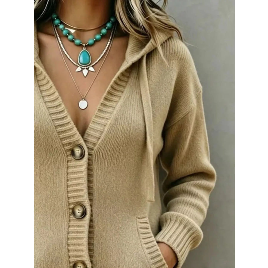 Hooded Button-Down Knit Cardigan Apparel and Accessories