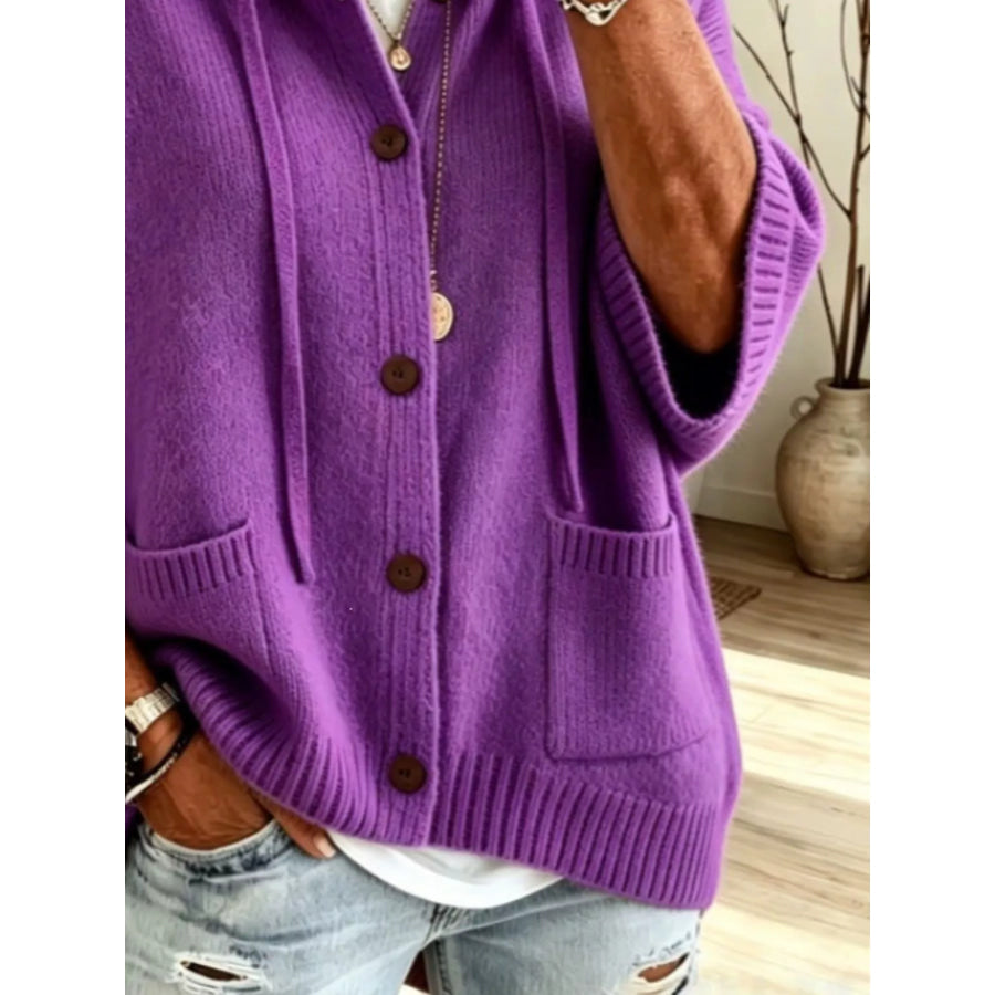 Hooded Button-Down Knit Cardigan Apparel and Accessories