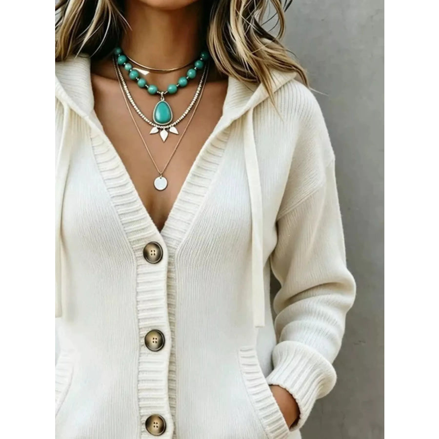 Hooded Button-Down Knit Cardigan Apparel and Accessories