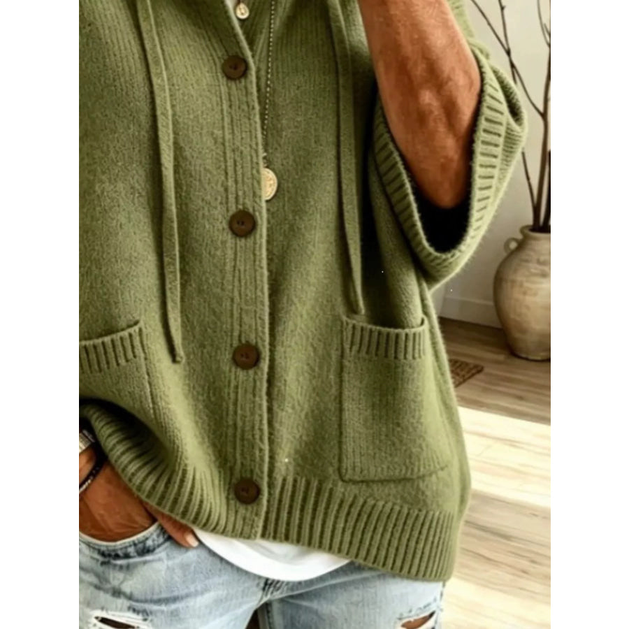 Hooded Button-Down Knit Cardigan Apparel and Accessories