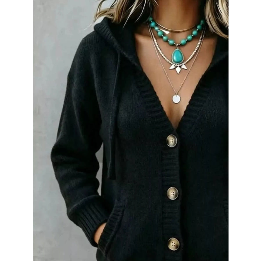 Hooded Button-Down Knit Cardigan Apparel and Accessories