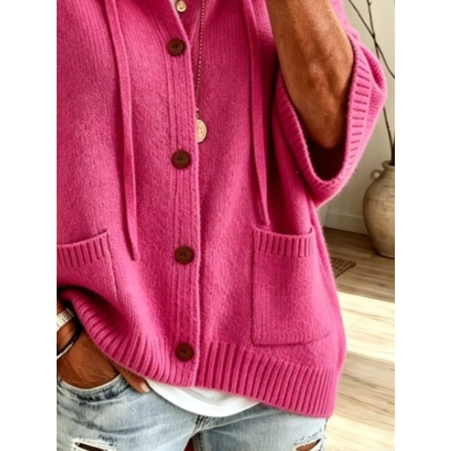 Hooded Button-Down Knit Cardigan Apparel and Accessories