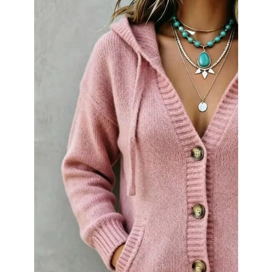 Hooded Button-Down Knit Cardigan Apparel and Accessories