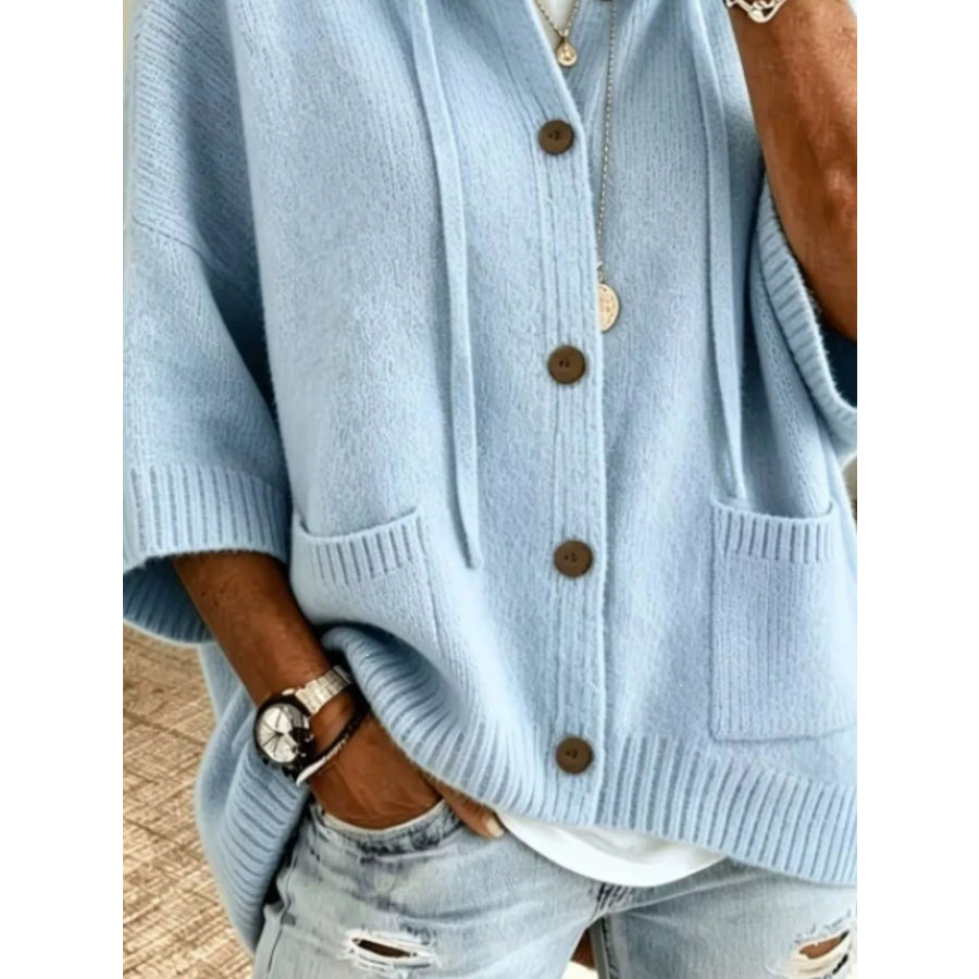 Hooded Button-Down Knit Cardigan Apparel and Accessories
