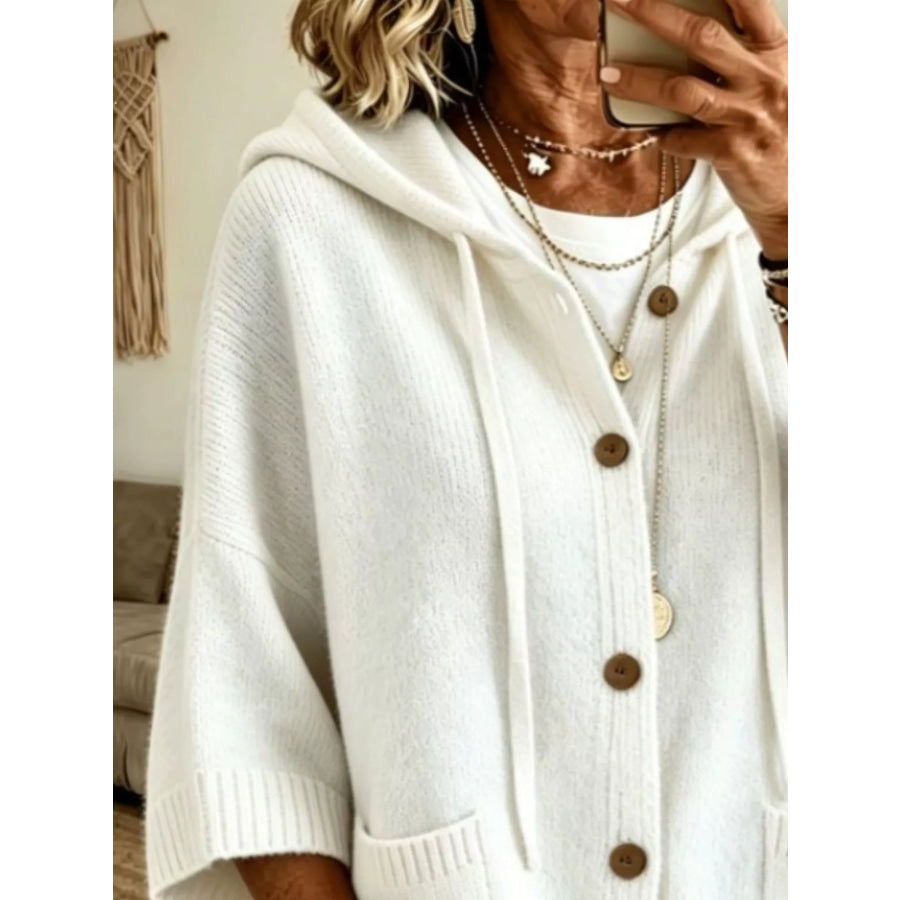 Hooded Button-Down Knit Cardigan Apparel and Accessories