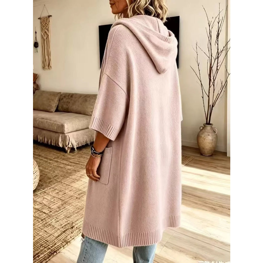 Hooded Button-Down Knit Cardigan with Pockets