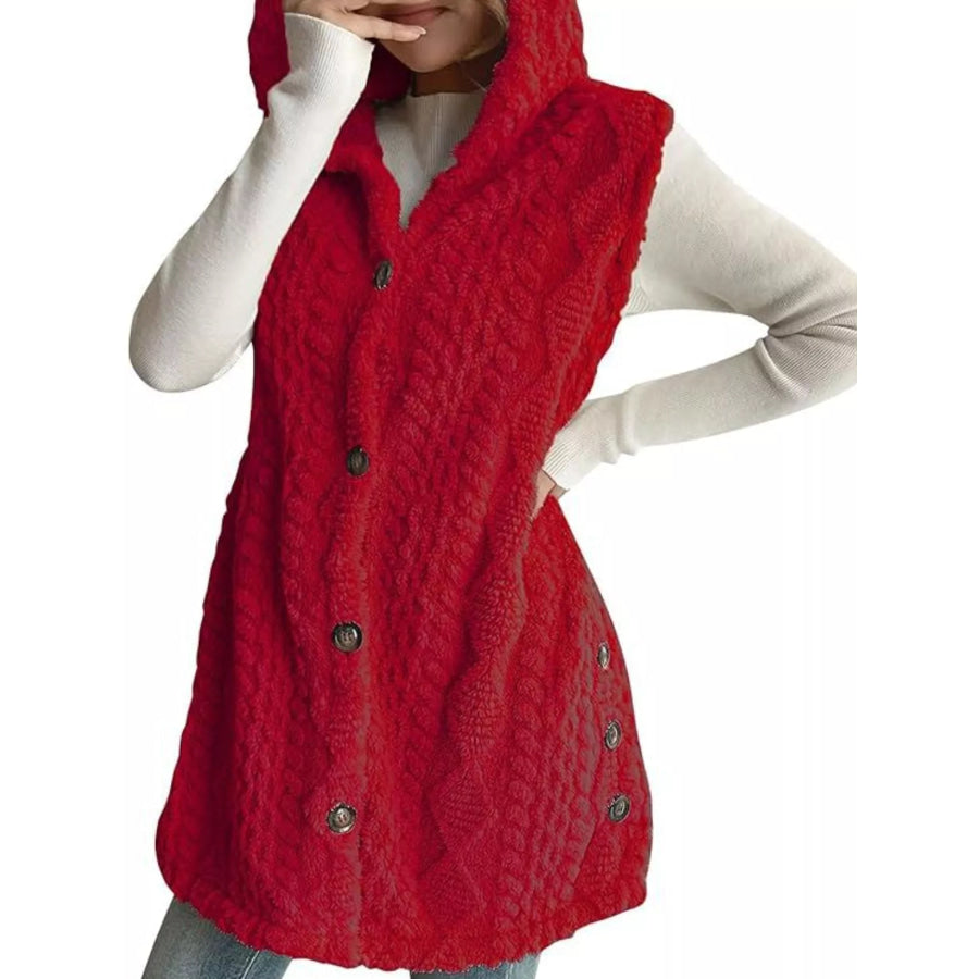 Hooded Button-Up Sherpa Vest Coat Apparel and Accessories
