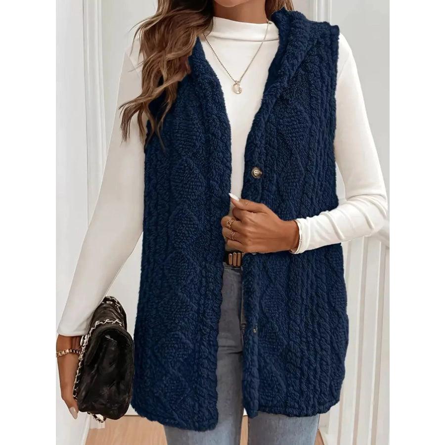 Hooded Button-Up Sherpa Vest Coat Apparel and Accessories