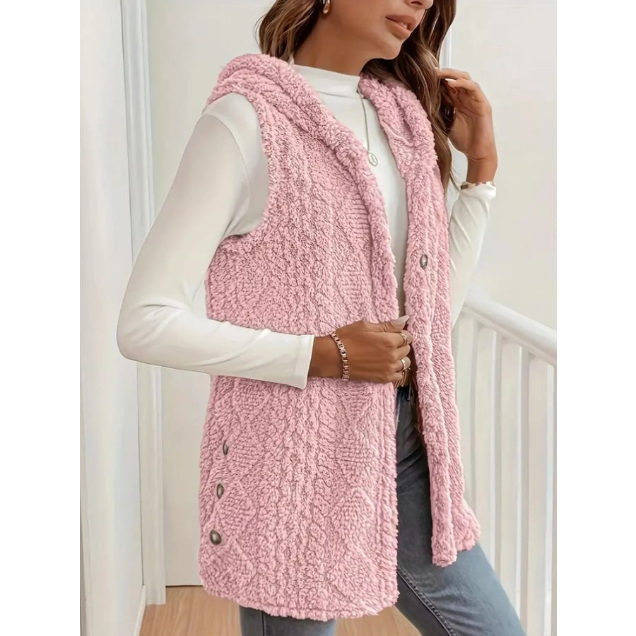 Hooded Button-Up Sherpa Vest Coat Apparel and Accessories