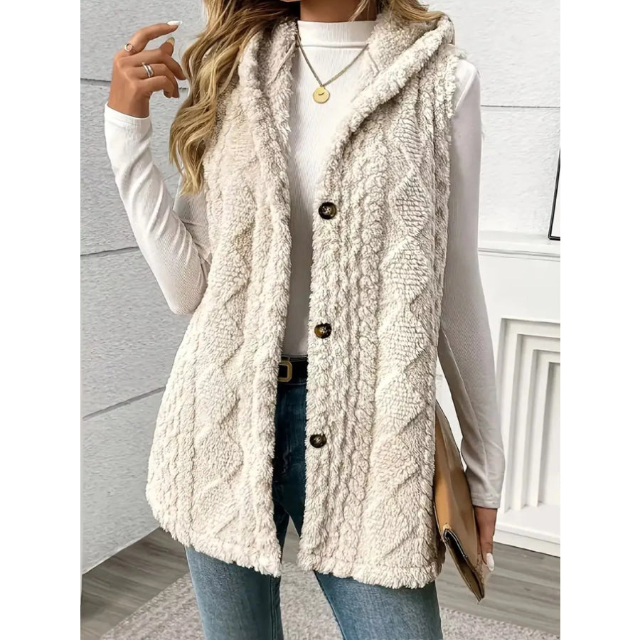 Hooded Button-Up Sherpa Vest Coat Apparel and Accessories
