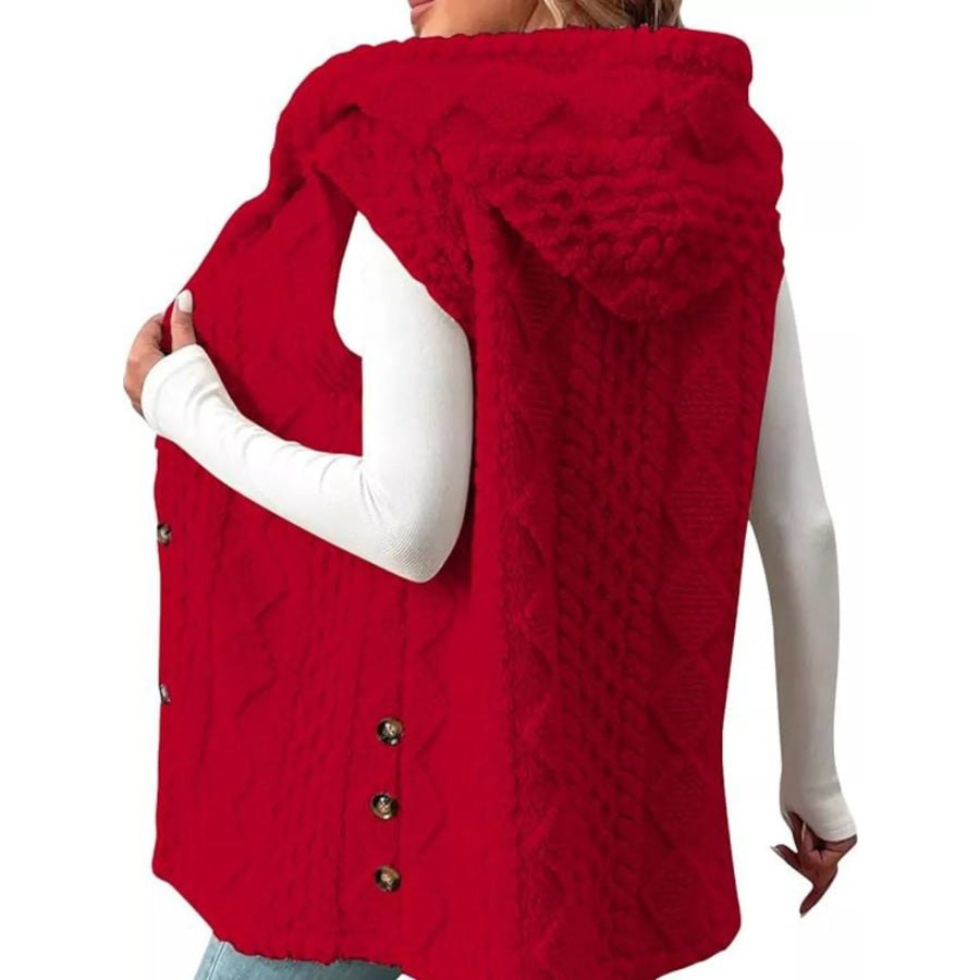 Hooded Button-Up Sherpa Vest Coat Apparel and Accessories