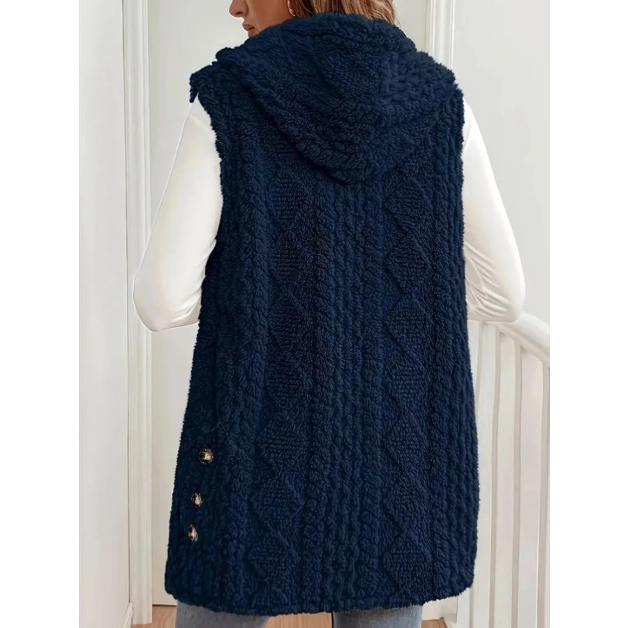 Hooded Button-Up Sherpa Vest Coat Apparel and Accessories