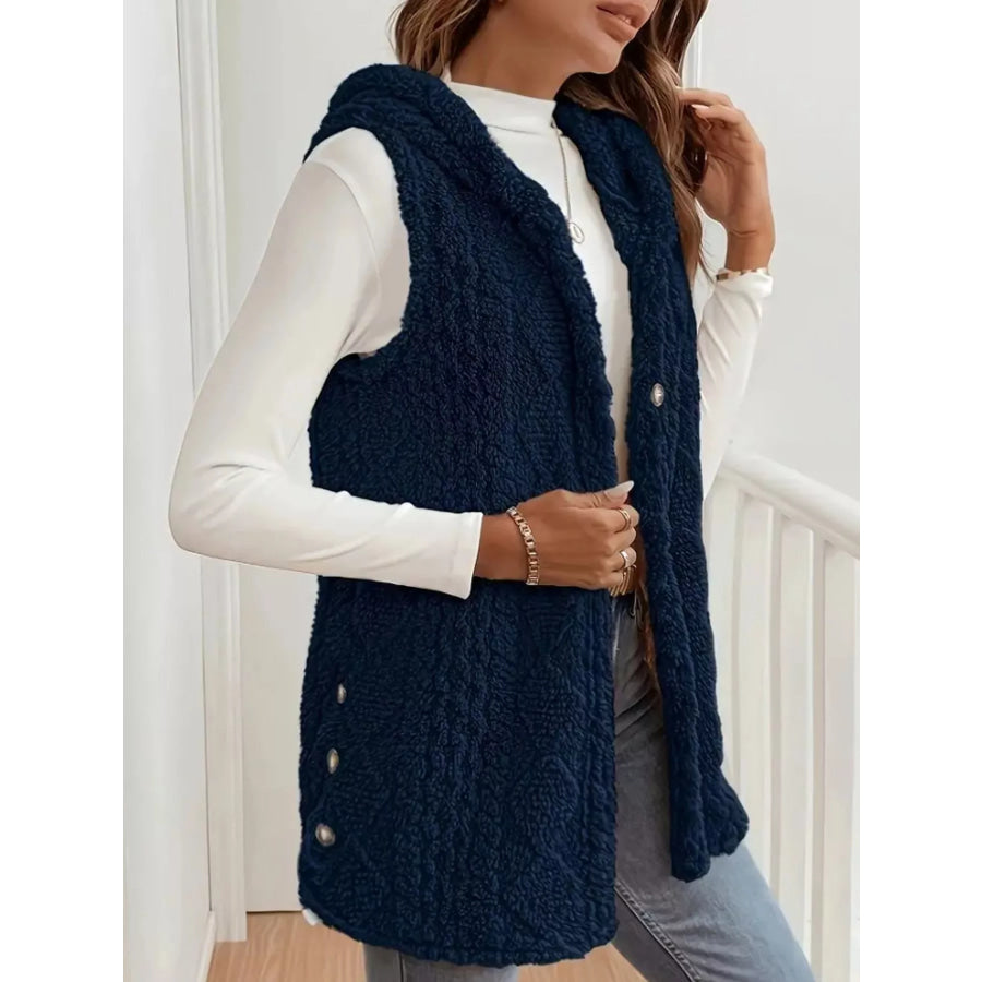 Hooded Button-Up Sherpa Vest Coat Apparel and Accessories