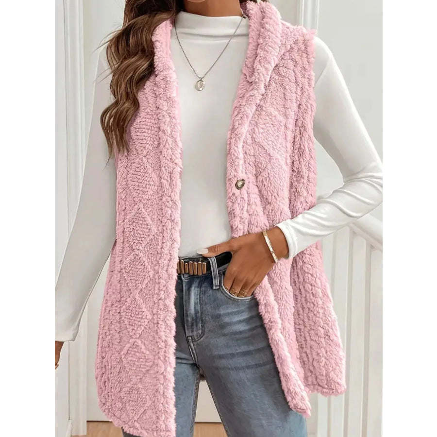 Hooded Button-Up Sherpa Vest Coat Apparel and Accessories