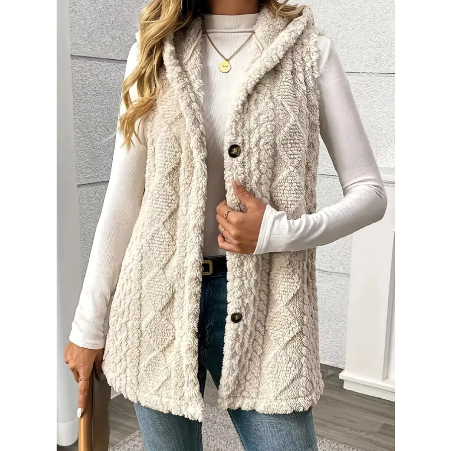 Hooded Button-Up Sherpa Vest Coat Apparel and Accessories
