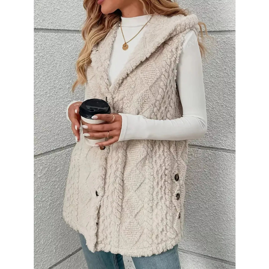 Hooded Button-Up Sherpa Vest Coat Apparel and Accessories