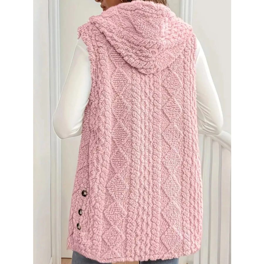 Hooded Button-Up Sherpa Vest Coat Apparel and Accessories