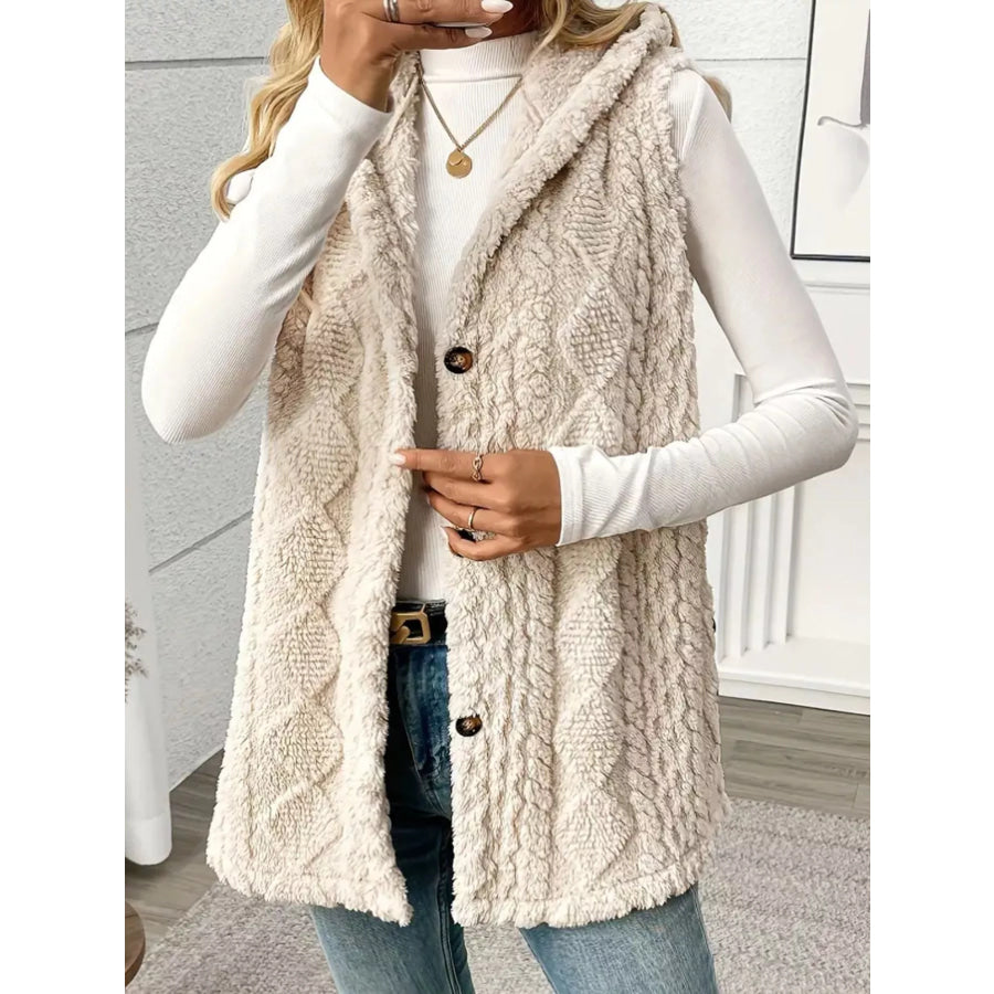 Hooded Button-Up Sherpa Vest Coat Apparel and Accessories
