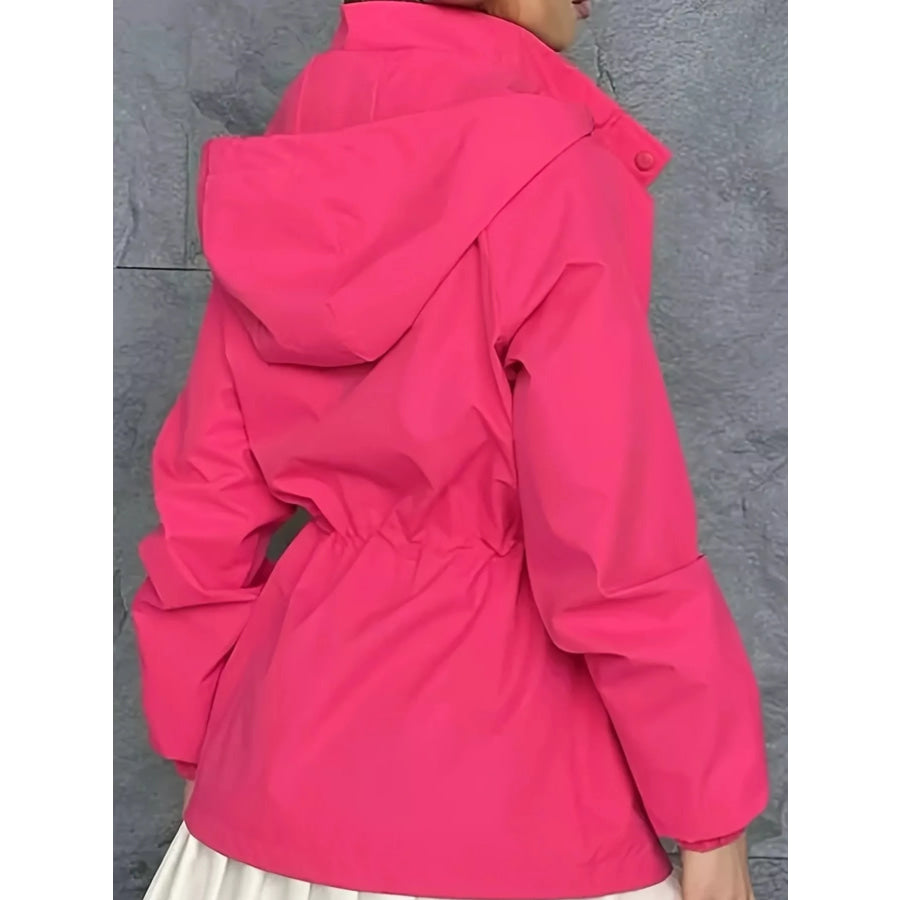 Hooded Drawstring Waist Windbreaker Jacket Apparel and Accessories