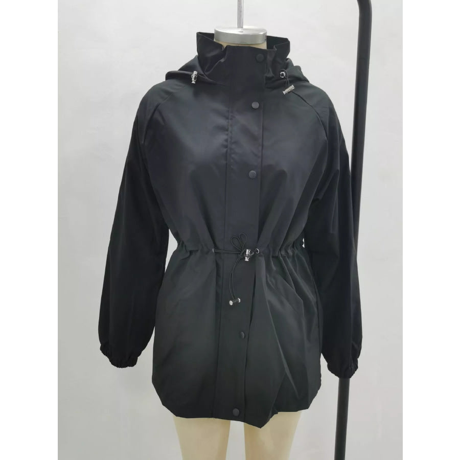 Hooded Drawstring Waist Windbreaker Jacket Apparel and Accessories