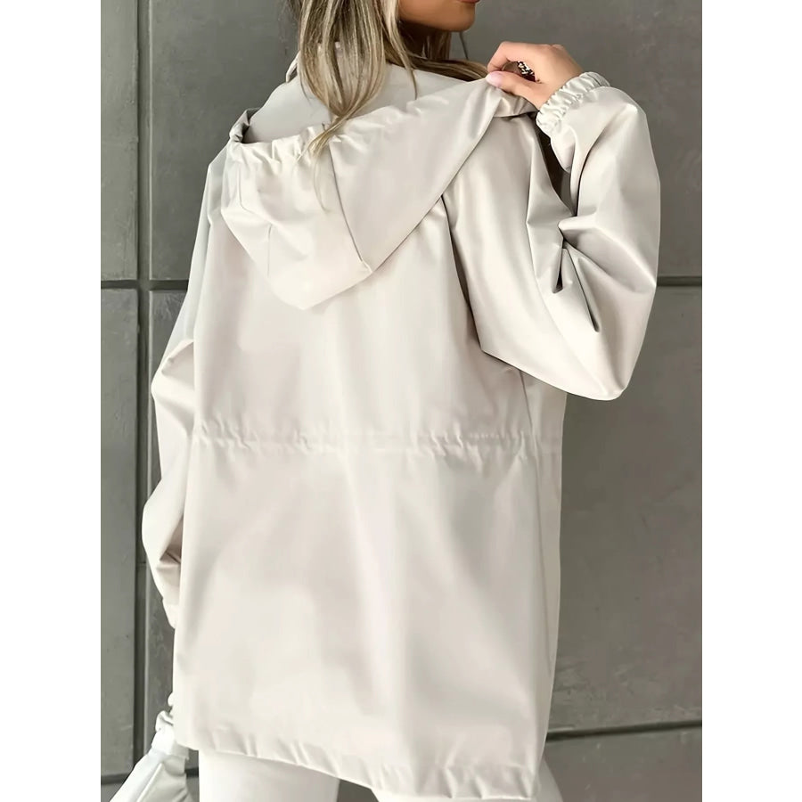 Hooded Drawstring Waist Windbreaker Jacket Apparel and Accessories