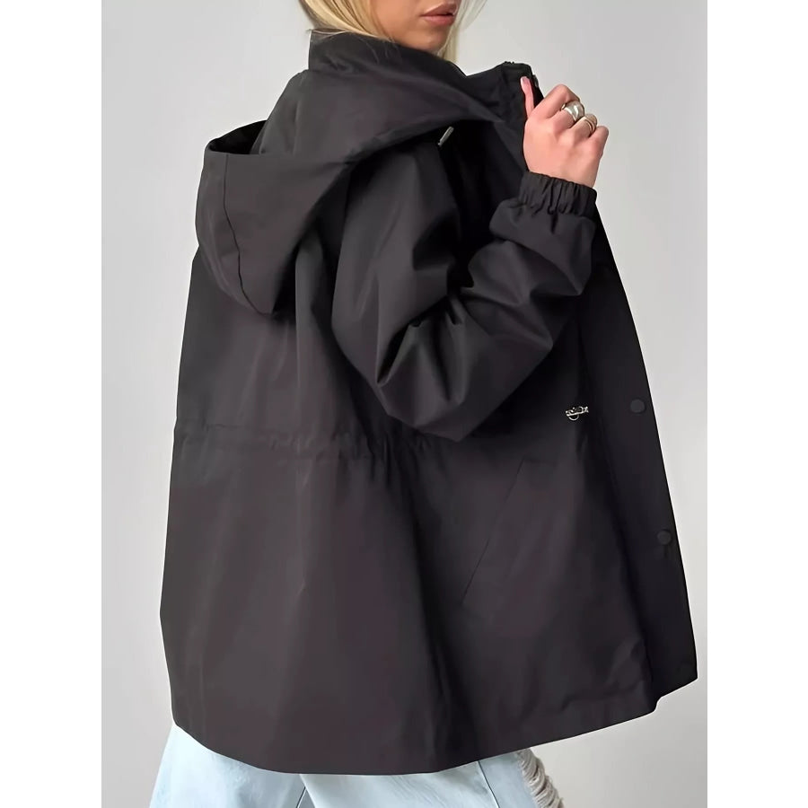 Hooded Drawstring Waist Windbreaker Jacket Apparel and Accessories