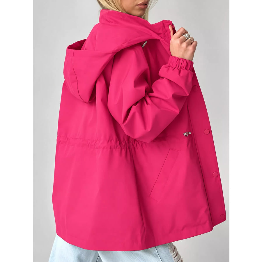 Hooded Drawstring Waist Windbreaker Jacket Apparel and Accessories