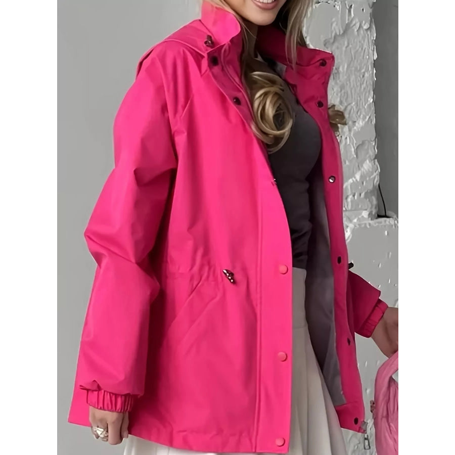 Hooded Drawstring Waist Windbreaker Jacket Apparel and Accessories