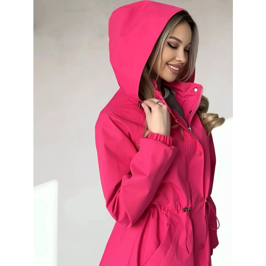 Hooded Drawstring Waist Windbreaker Jacket Apparel and Accessories