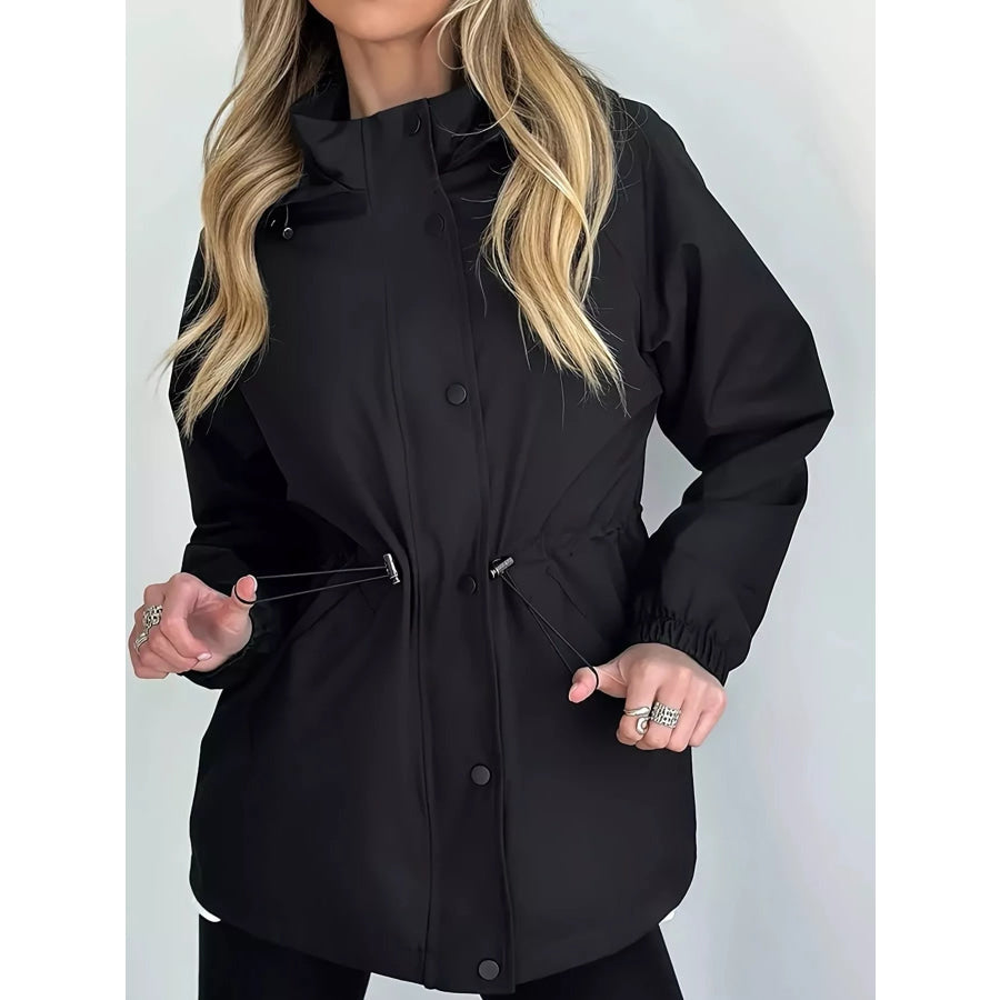 Hooded Drawstring Waist Windbreaker Jacket Apparel and Accessories