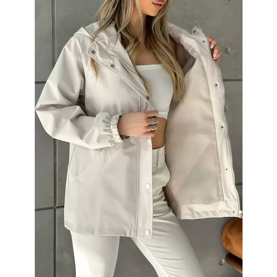 Hooded Drawstring Waist Windbreaker Jacket Apparel and Accessories