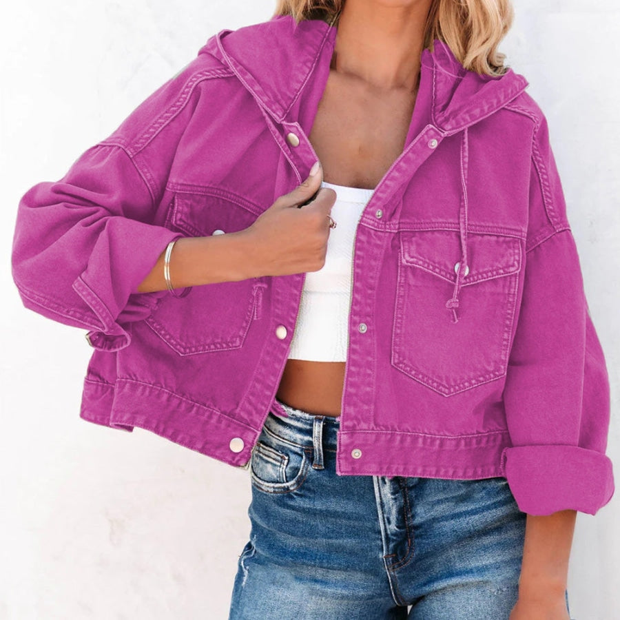 Hooded Dropped Shoulder Denim Jacket Fuchsia / S