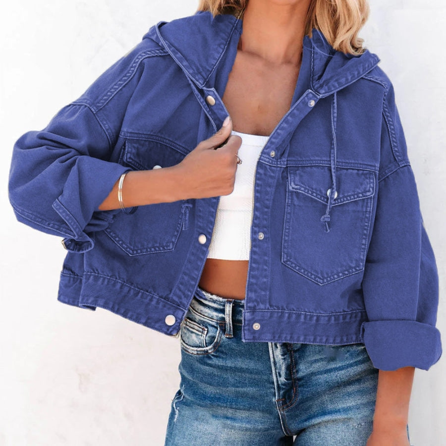 Hooded Dropped Shoulder Denim Jacket Royal Blue / S