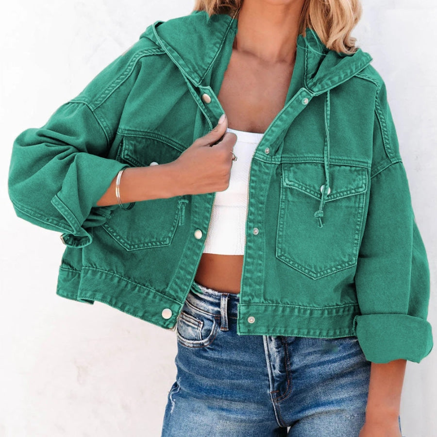 Hooded Dropped Shoulder Denim Jacket Teal / S